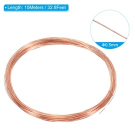 PATIKIL 10M Solid Bare Copper Wire 25 Gauge 99.9% Pure Copper Wire 0.5mm Soft Beading Wire Metal Plant Stem Tie for Jewelry Craft