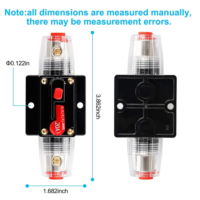 20 Amp Audio Circuit Breaker,12V-24V DC Fuse Holder,20-300A Breaker Switch,Inline