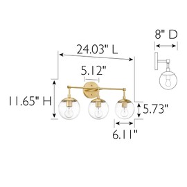 Design House 588889-SG Gracelyn Modern Indoor Dimmable 3-Light Bathroom Vanity Light with Clear Seedy Glass for Above The Mirror, Satin Gold