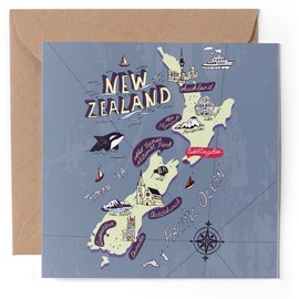 1 x Greeting Card - New Zealand Auckland Map Landmarks - Blank Birthday Celebration Anniversary #58713
