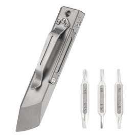 MecArmy RL4 EDC Pry Bar Multitool, Titanium Pocket Screwdriver with 6 Interchangeable Bits & Hidden Bit Storage, Keychain Hole & Pocket Clip for Easy Carry, Portable Multitool for Home & Outdoors