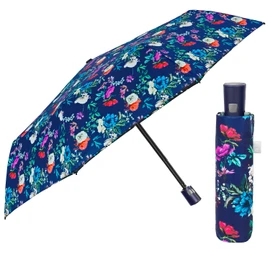 PERLETTI Multicoloured Automatic Umbrella for Women with Dots - Pocket Umbrella Compact Mini Lightweight Windproof - Rain Umbrella Small Travel - Diameter 96 cm, Blue with flowers