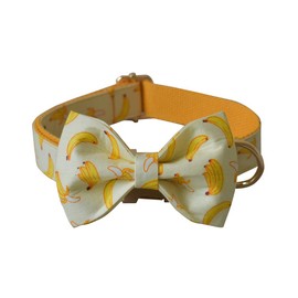 Love Dream Dog Collar with Bow Tie, Soft and Comfy Bow Tie Dog Collar with Metal Quickly Release Buckle, Adjustable Girl Boy Bowtie Dog Collars for Puppy Small Medium Large Dogs (Medium, Banana)