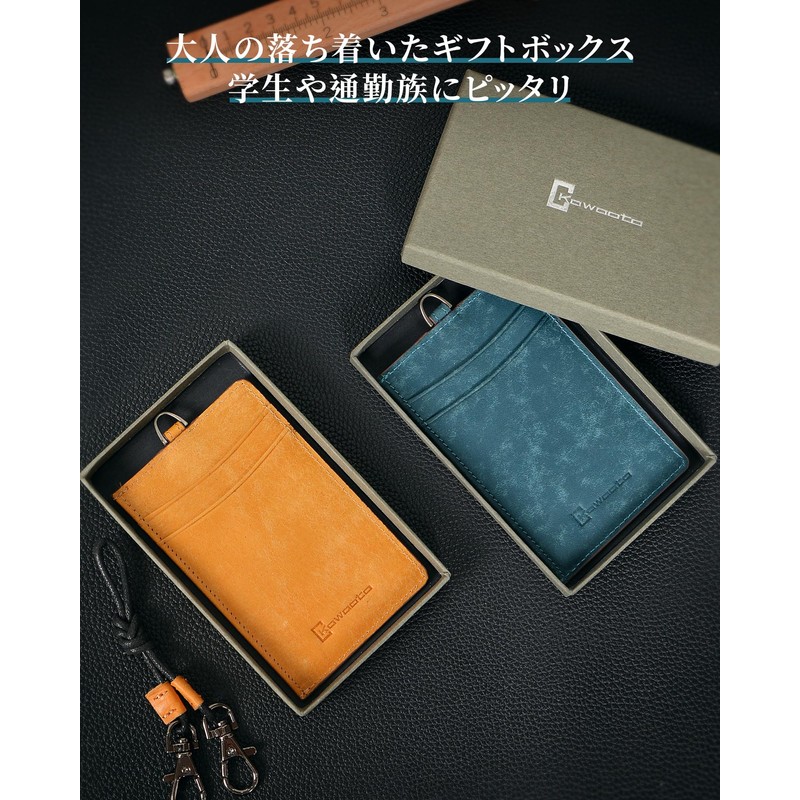 Kawaoto Men's Commuter Pass Case, Genuine Leather, Pueblo Leather, Holds