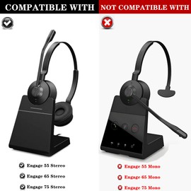 Replacement Ear Pads Compatible with Jabra Engage 55/65/75 Stereo Version Headset Earpads with Softer Protein Leather (Not Fit Engage 50, Engage 55/65/75 Mono Version)