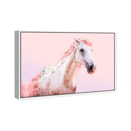 Country Farmhouse Canvas Print Painting Animal Wall Art 'Pink Glam Horse' White Framed Canvas Rustic Home Décor 15x10 in Pink, White by Oliver Gal