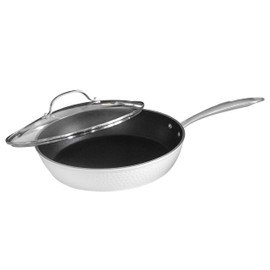 Orgreenic Luxurious Non-Stick Ceramic 12 Inch White Hammered Pan with Lid, Lightweight, Scratch-Resistant, Dishwasher Safe, Oven Safe up to 500°F, Suitable for All Stove Types