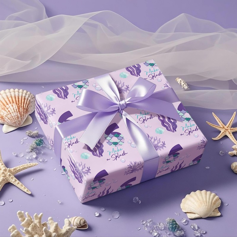 RUSPEPA 6th Birthday Wrapping Paper Roll, Mini Roll, Purple Mermaid