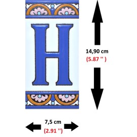 House letters 6 inch. Handpainted house letter tiles for signs, addresses and names. Address numbers for houses. House address numbers and letters. Design ARCO GRANDE 5,86" x 2,91" (LETTER H)