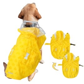 Waterproof Dog Raincoat, Adjustable Reflective Lightweight Pet Rain Clothes with Poncho Hood (Yellow(Water-Activated Color Change), Small)