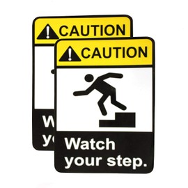 eSplanade Caution Watch Your Step Warning Sign Sticker Decal - Easy to Mount Weather Resistant Long Lasting Ink (Size -7.5"x5.5")