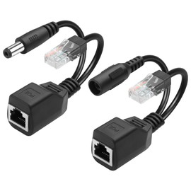 GINTOOYUN 1 Pair of POE Splitter Adapter DC3-57V 100Mbps DC5.5x2.1mm Male and Female Plug Set POE Power Over Ethernet Spliter for Security Cameras,CCTV Monitoring,IP Cameras,etc(6.3 Inch)