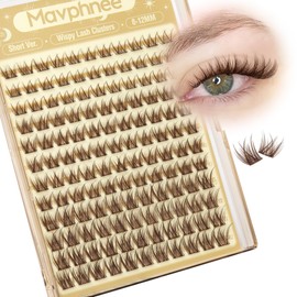 Mavphnee Brown Lash Clusters Short 8MM 10MM 12MM Eyelash Extensions Natural Cluster Lashes Individual Wispy Eyelash Clusters C-Curly Dark Brown Fluffy Eye Lashes Clusters Pack 132Pcs