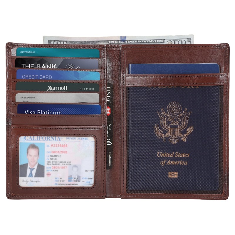 Polare Luxury RFID Blocking Leather Passport Holder Travel Wallet for