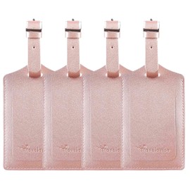 4 Pack Leather Luggage Travel Bag Tags by Travelambo (Rose Gold)