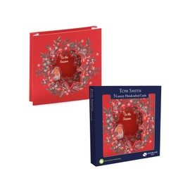 Tom Smith Pack 5 Luxury Handcrafted Square Christmas Cards Robin Wreath Design