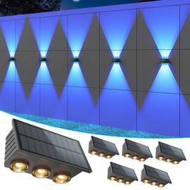 VOLISUN Solar Fence Lights 6 Pack, Color Glow LED Up and Down Wall Lamp, IP65 Waterproof Solar Lights Outdoor for Patio, Backyard, Railing, Deck, Fence and Wall（6 Lenses）