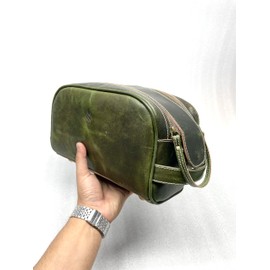 ZOLO LEATHERS Leather Toiletry Bag, Premium Genuine Leather Vintage Travel Shaving & Dopp Kit : for Toiletries, Cosmetics & More : Spacious Interior & Waterproof Lining : Compact, (seaweed)