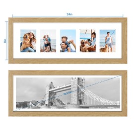 Hongkee 8x24 Picture Frame 2 Pack, Natural Oak Wood Frame with Tempered Glass, Display Pictures Multiple Five 4x6 With Mat or 8 x 24 Without Mat - Horizontal or Vertical Wall Mounting