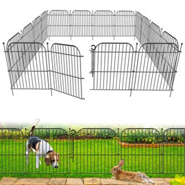 5 Panels No Dig Decorative Outdoor Garden Fence with Gate, 24 in(H) x 10 ft(L) Rustproof Metal Wire Panel Border for Yard & Patio Decor, Temporary Animal Barrier Fencing for Dog and Small Pets