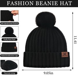 Bequemer Laden Womens Winter Warm Beanie Hat Long Neck Scarf Touchscreen Gloves Set Knit Skull Caps Pompom with Fleece Lined Gifts for Women