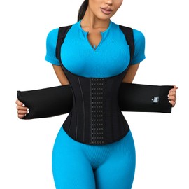 MISTHIN Waist Cincher Shoulder Straps Shapewear Double Belt Corset Wrap Girdle Tummy Control Waist Trainer Shaper for Women (Black, Medium)