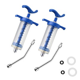 2Pcs Reusable Goats Syringe, 2 Drench Nozzle Adjustable Dosage Drench Gun Syringe for Bird, Cattle, Sheep, Goats, Horse, Pig, Dog Supplies (M-50ML)