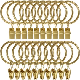 LLPJS - 20 anillos de metal para cortinas con clips, ganchos para colgar cortinas, ganchos para cortinas, barras decorativas, ventanas decorativas, diámetro interior de 1,5 pulgadas, color dorado de 22 quilates