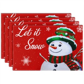 Hxezoc Set of 4 Place Mats Christmas Place Mats Washable Linen Snowman Snowflakes Red Place Mat for Kitchen Party Decoration Christmas Table Decoration 30 x 45 cm