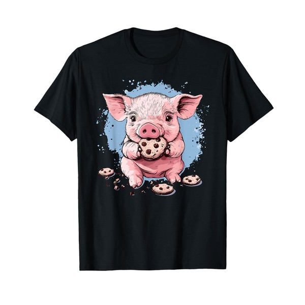 Adorable Pig Eating Cookie Fun Art T-Shirt