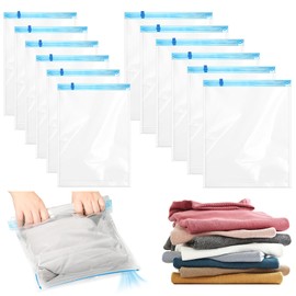 12 Pack Reusable Roll Up Vacuum Storage Bags, Manually Medium Vacuum Bags for Travel, Suction Bags for Storage, No Pump or Vacuum Needed（6PCS 35X50cm, 6PCS 40X60cm）