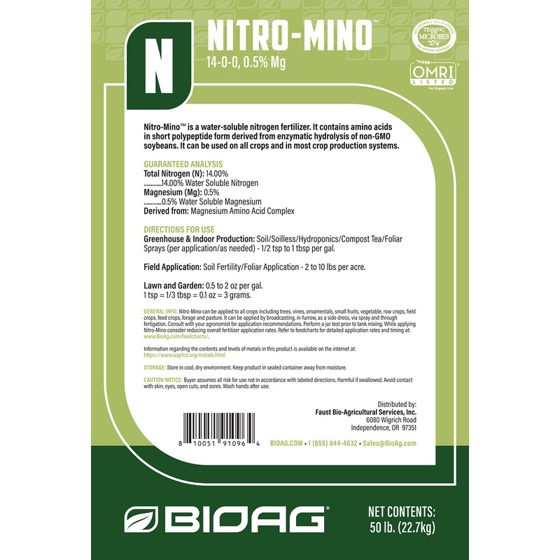 BioAg Nitro-Mino Organic Nitrogen Fertilizer, Amino Acids Nitrogen Magnesium (4