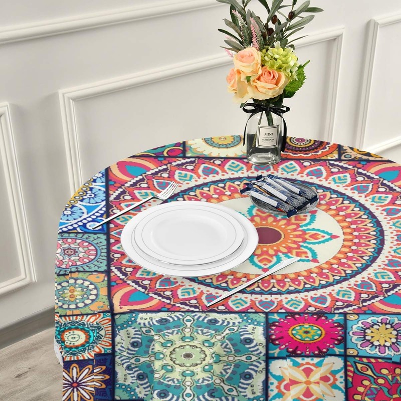 JUMBEAR Bohemia Round Tablecloth Polyester Circular Table Cloth Beautiful Water