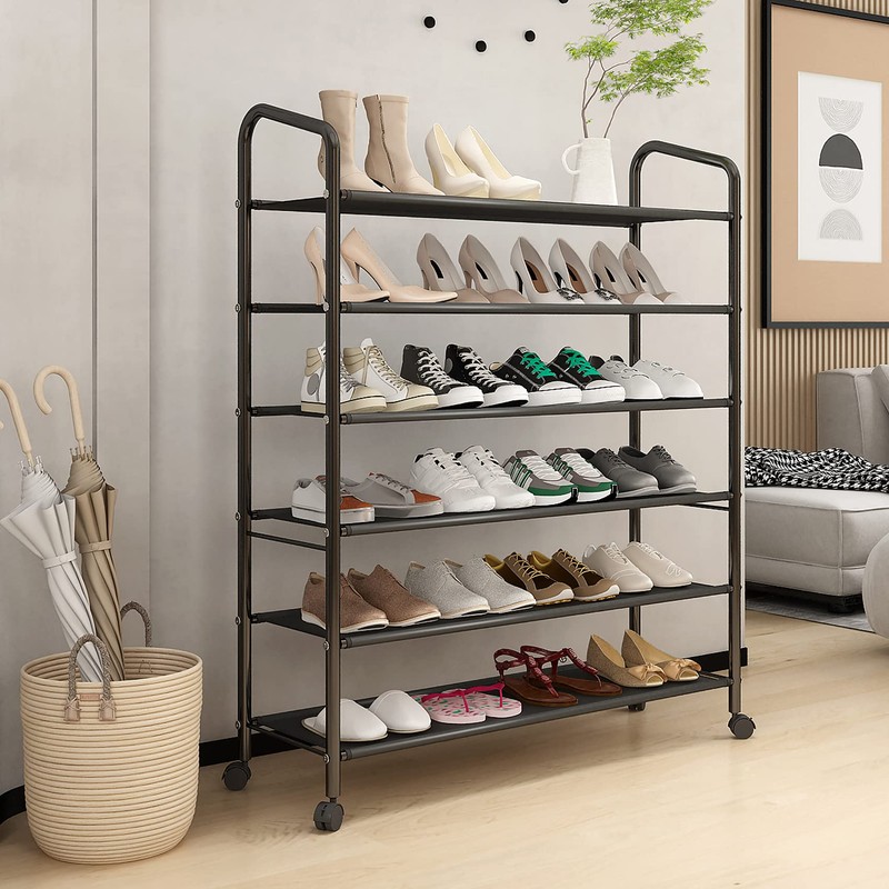 LEAIJIAFY Tall 6-Tier Metal Shoe Rack,Non-Woven Fabric Shoe Shelf,Large Storage