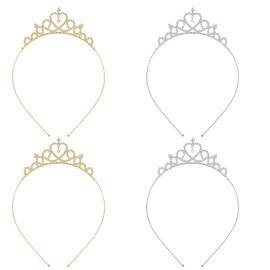 4 PCS Princess Crown Tiara for Women, Silver Sparkly Glitter Rhinestone Crown Headband Crystal Metal Headpiece Hair Band for Girls Women Wedding Bridal Shower Prom Hair Accessories (Gold & Silver)