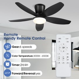 Surtime Ceiling Fans with Lights-36 Low Profile Ceiling Fan with Light and Remote/APP Control,Flush Mount,DC Reversible,LED Dimmable Blakc Ceiling Fans for Bedroom,Indoor/Outdoor Patio Use