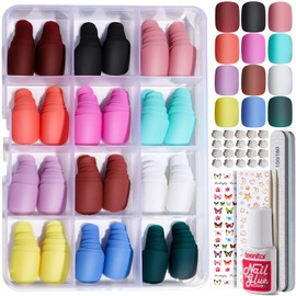 Teenitor Short Square Press On Nails Set, 12 Colors Short Fake Nails With Nail Glue, Short Glue On Nails Short Nails Matte Press On Nails, 12 Sizes Short Press On Nails For Wide Nail Beds