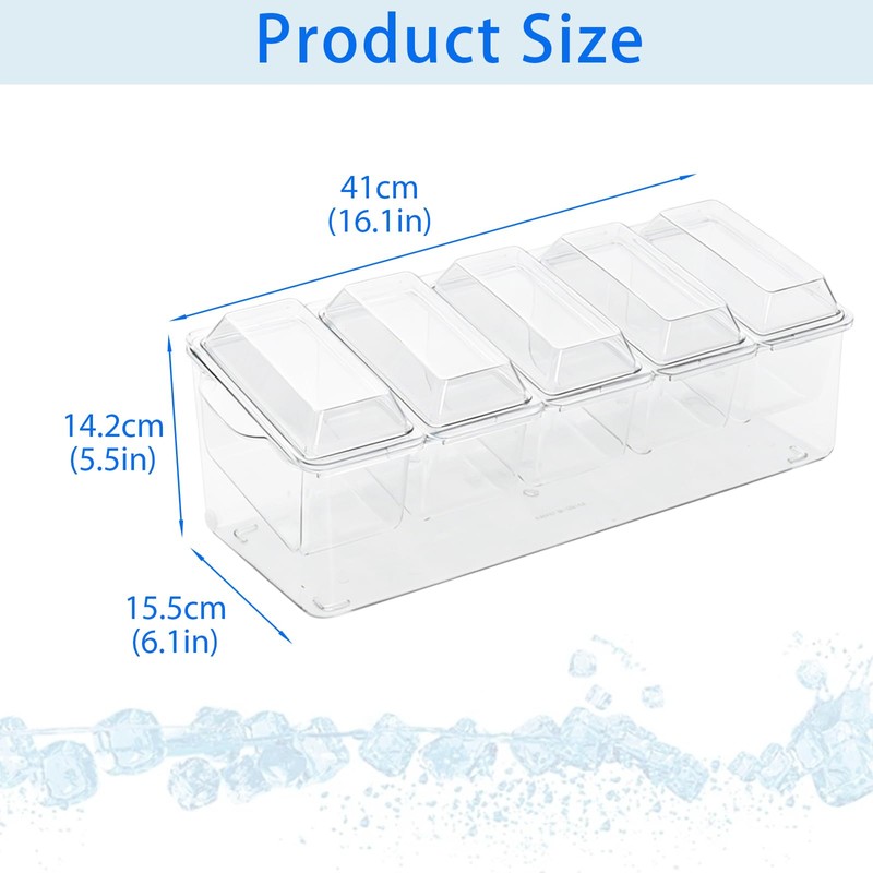 Condiment Caddy, 5 Compartment Ice Chilled Serving Tray, Serving Platter