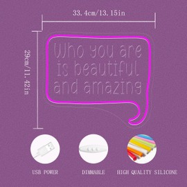 Who You Are Is Beautiful and Amazing Neon Signs, Pink LED Neon Light Sign for Wall Decor, Dimmable Light Up Signs for Bar Girls Room Bedroom Wedding Party Christmas Gift Art