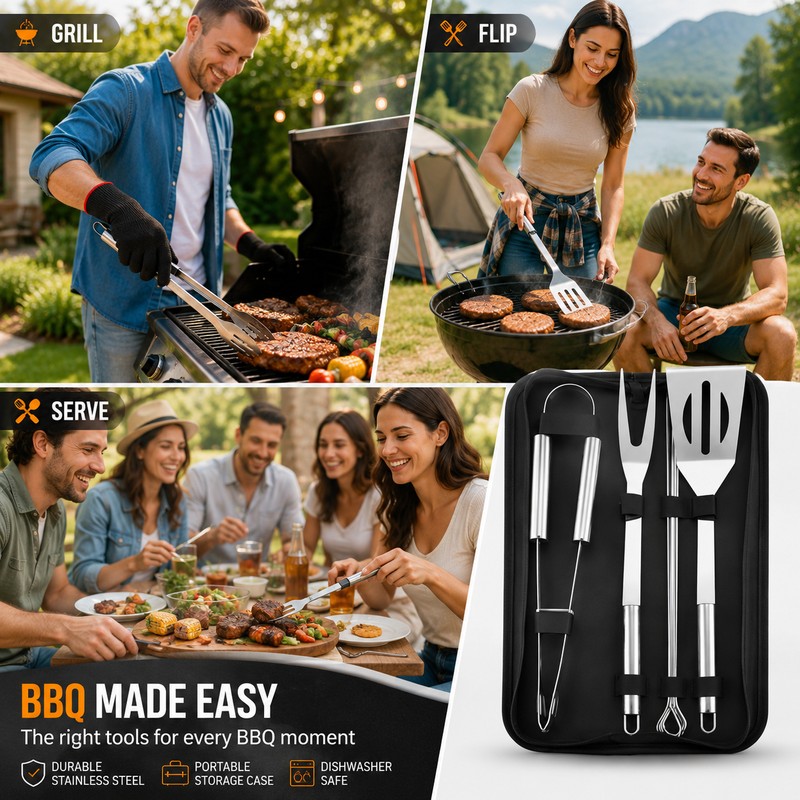 Stainless Steel BBQ Grill Tool Set for Outdoor Cooking –