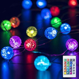 Beewin Globe String Lights for Bedroom,Crystal Crackle Ball Lights 8 Vibrant Color 10FT 30 LED USB Operated with Remote Fairy Lights Perfect for Indoor,Outdoor,Wedding,Christmas, Valentines Day,RGB