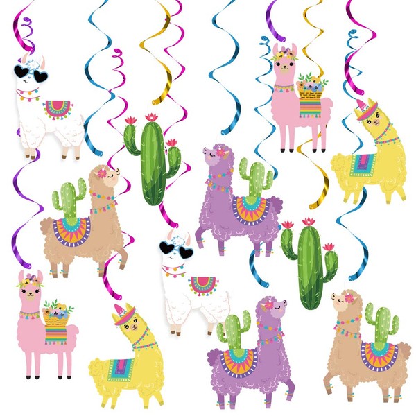 20Pcs Llama Cactus Hanging Swirl Decorations, Llama Party Hanging Swirl Bolivian Peru Alpaca Party Llama Birthday Party Supplies for Cinco De Mayo Mexican Fiesta Party Llama Baby Shower Decoration