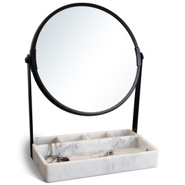 Artfrog Vanity Mirror with Marble Tray, Makeup Mirror with Tray,Table Mirror with Tray,Vanity Mirror with Tray,Two Sided 6 Inches 1X/3X Magnification Mirror