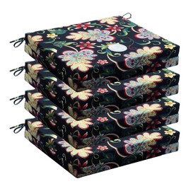Wellsin Outdoor Chair Cushions for Patio Furniture - Outdoor Cushions for Chairs - Water Resistant Patio Chair Cushions Set of 4, 18.5"X16"X3", Flower Black