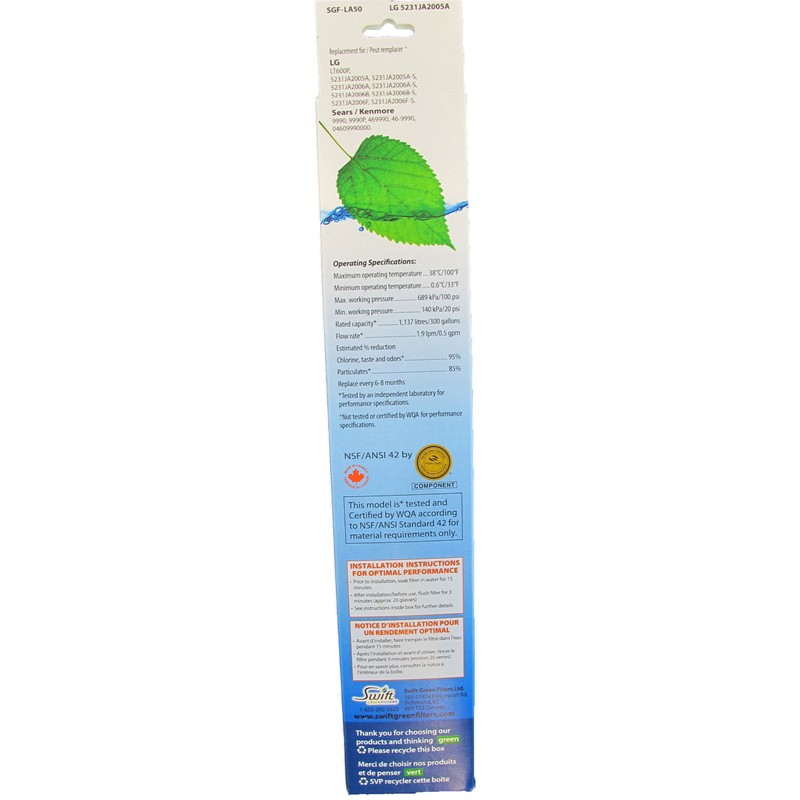 Swift Green Filters SGF-LA50-2 Refrigerator Water Filter, 2-Pack