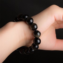 Jewboo Original Natural Black Obsidian Gemstone Crescent Luster 12mm Smooth Round For Women Jewelry Gift