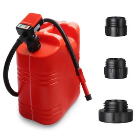 PUMPTOR Fuel Transfer Pump Battery Powered With Automatic Stop Nozzle: 3 Adapters for Most 5 Gallon Gas Can, 51 Inch Long Hose - Battery Operated Gas Transfer Pump
