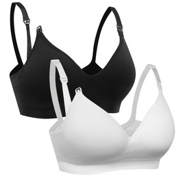 Vevarble Women Maternity Nursing Bras Wireless Soft Pregnancy Bras (XXL-Black/White)