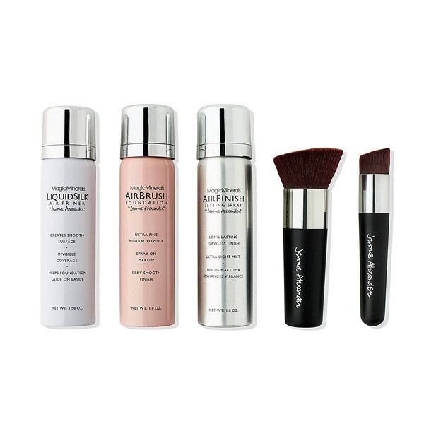 MagicMinerals Deluxe AirBrush Foundation Set by Jerome Alexander, 5 Piece Spray Foundation Kit, Light Medium