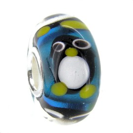 Queenberry Sterling Silver Penguin European Style Glass Bead Charm